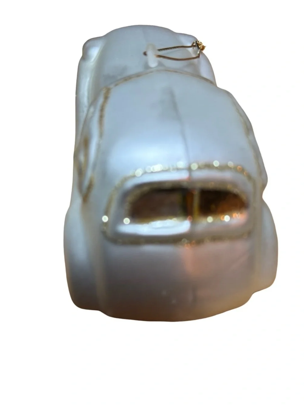 Pearlescent White Vintage Car Ornament with Gold Accents